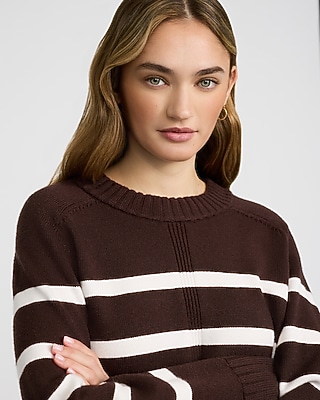 Plush Airy Soft Striped Crew Neck Wide Sleeve Sweater