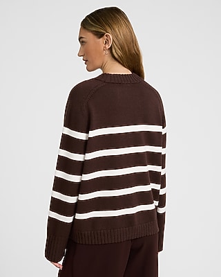Plush Airy Soft Striped Crew Neck Wide Sleeve Sweater