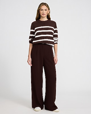 Plush Airy Soft Striped Crew Neck Wide Sleeve Sweater