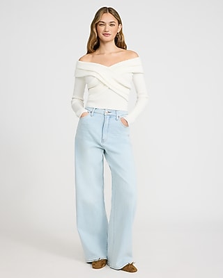 Off The Shoulder Crossover Front Sweater