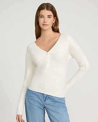 Ribbed V-Neck Twist Front Sweater - image 2