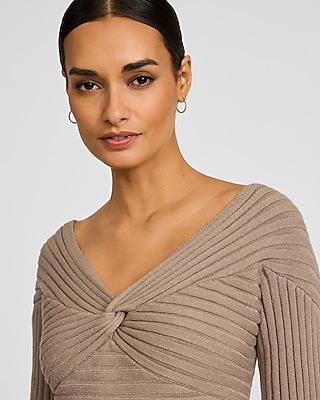 Ribbed V-Neck Twist Front Sweater - image 2