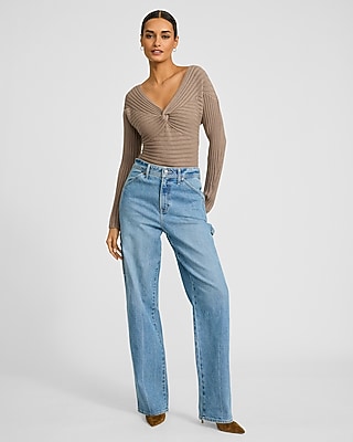 Ribbed V-Neck Twist Front Sweater - image 4