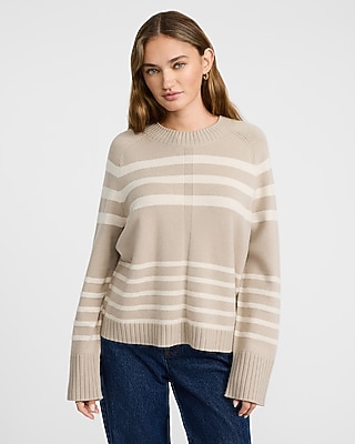 Airy Soft Striped Crew Neck Wide Sleeve Sweater