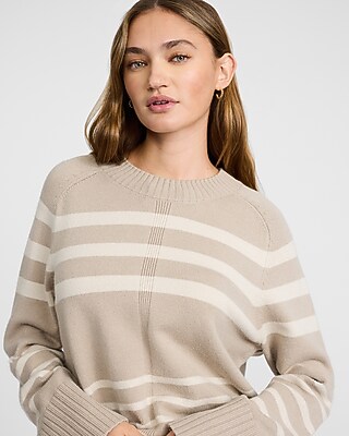 Airy Soft Striped Crew Neck Wide Sleeve Sweater