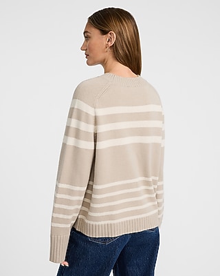 Airy Soft Striped Crew Neck Wide Sleeve Sweater