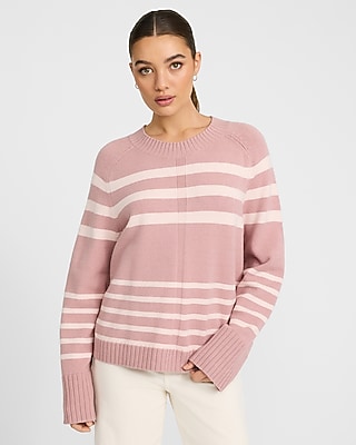 Airy Soft Striped Crew Neck Wide Sleeve Sweater