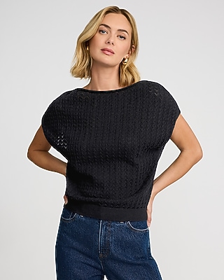 Cotton Textured Open Stitch Dolman Sweater