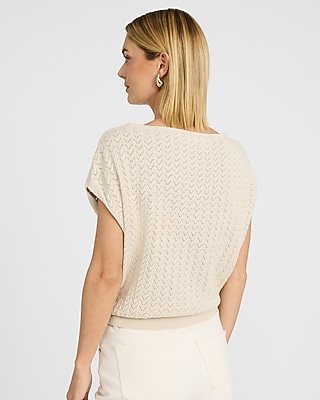 Cotton Textured Open Stitch Dolman Sweater