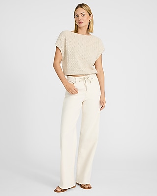 Cotton Textured Open Stitch Dolman Sweater