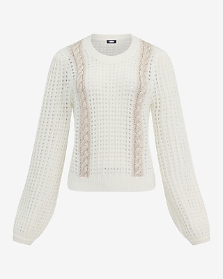 Open Stitch Shine Cable Knit Crew Neck Sweater