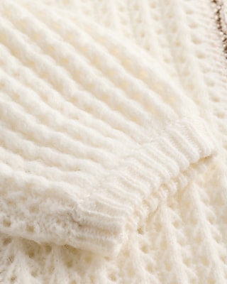 Open Stitch Shine Cable Knit Crew Neck Sweater