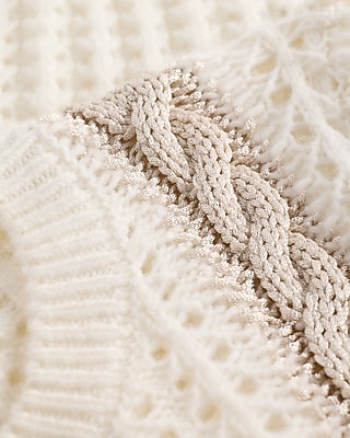 Open Stitch Shine Cable Knit Crew Neck Sweater