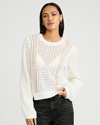 Open Stitch Shine Cable Knit Crew Neck Sweater