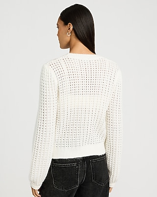 Open Stitch Shine Cable Knit Crew Neck Sweater