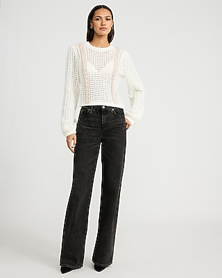 Open Stitch Shine Cable Knit Crew Neck Sweater