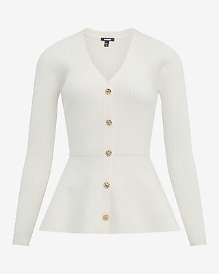 Airy Soft V-Neck Novelty Button Peplum Cardigan