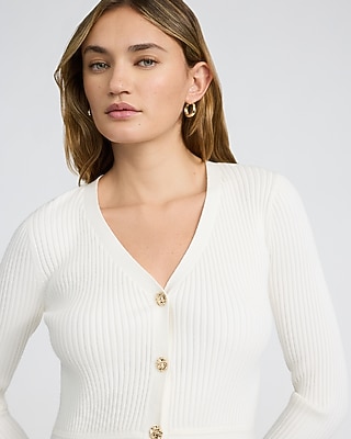 Airy Soft V-Neck Novelty Button Peplum Cardigan