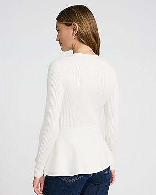 Airy Soft V-Neck Novelty Button Peplum Cardigan