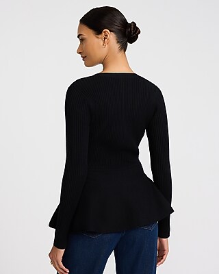 Airy Soft V-Neck Novelty Button Peplum Cardigan