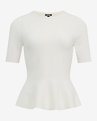 Airy Soft Crew Neck Short Sleeve Peplum Sweater