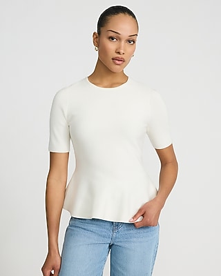 Airy Soft Crew Neck Short Sleeve Peplum Sweater