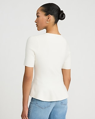 Airy Soft Crew Neck Short Sleeve Peplum Sweater