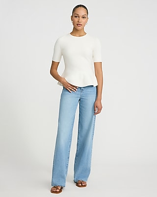 Airy Soft Crew Neck Short Sleeve Peplum Sweater