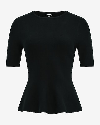 Airy Soft Crew Neck Short Sleeve Peplum Sweater