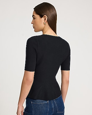 Airy Soft Crew Neck Short Sleeve Peplum Sweater