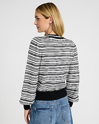 Striped V-Neck Long Sleeve Bow Cardigan