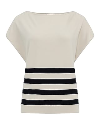 Striped Boat Neck Short Sleeve Dolman Sweater