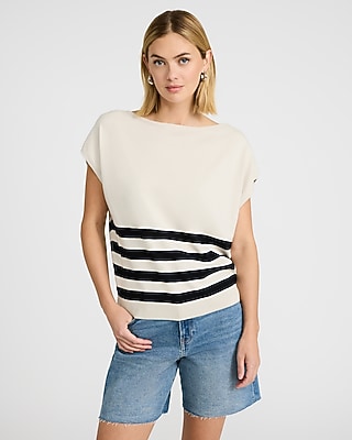 Striped Boat Neck Short Sleeve Dolman Sweater