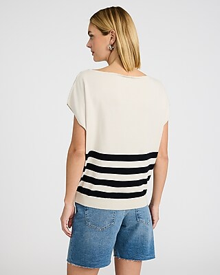 Striped Boat Neck Short Sleeve Dolman Sweater