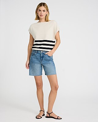 Striped Boat Neck Short Sleeve Dolman Sweater
