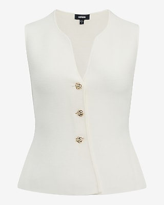Airy Soft V-Neck Novelty Button Peplum Sweater Vest