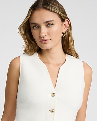 Airy Soft V-Neck Novelty Button Peplum Sweater Vest