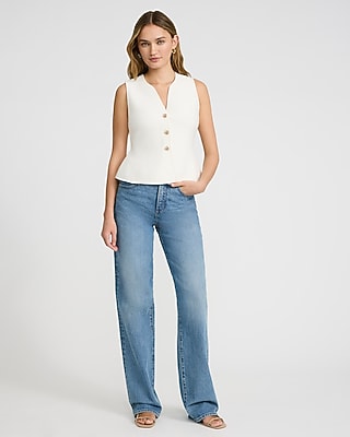 Airy Soft V-Neck Novelty Button Peplum Sweater Vest