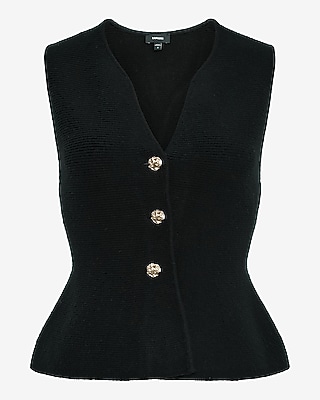 Airy Soft V-Neck Novelty Button Peplum Sweater Vest