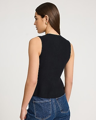 Airy Soft V-Neck Novelty Button Peplum Sweater Vest