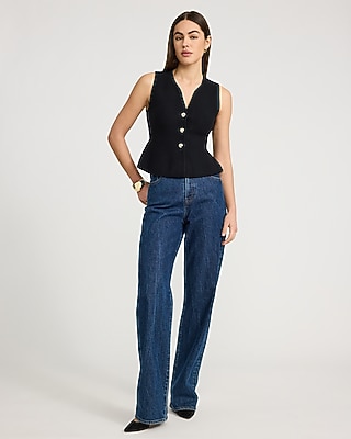 Airy Soft V-Neck Novelty Button Peplum Sweater Vest