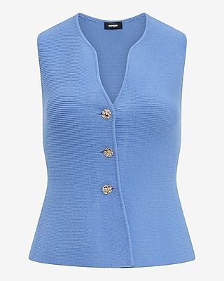 Airy Soft V-Neck Novelty Button Peplum Sweater Vest