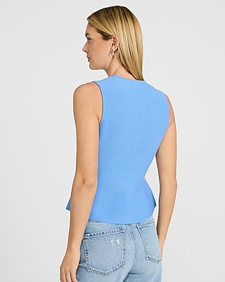 Airy Soft V-Neck Novelty Button Peplum Sweater Vest
