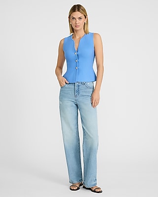 Airy Soft V-Neck Novelty Button Peplum Sweater Vest