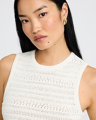 Pointelle Fitted Crew Neck Scalloped Sweater Tank - thumbnail 2
