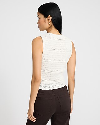 Pointelle Fitted Crew Neck Scalloped Sweater Tank - thumbnail 3