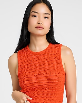 Pointelle Fitted Crew Neck Scalloped Sweater Tank