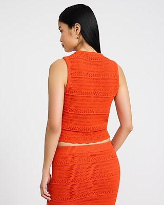 Pointelle Fitted Crew Neck Scalloped Sweater Tank