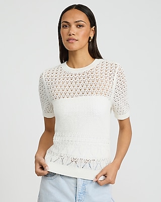 Cotton Open Stitch Crew Neck Sweater Tee