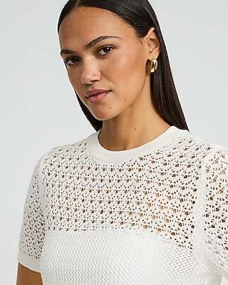 Cotton Open Stitch Crew Neck Sweater Tee